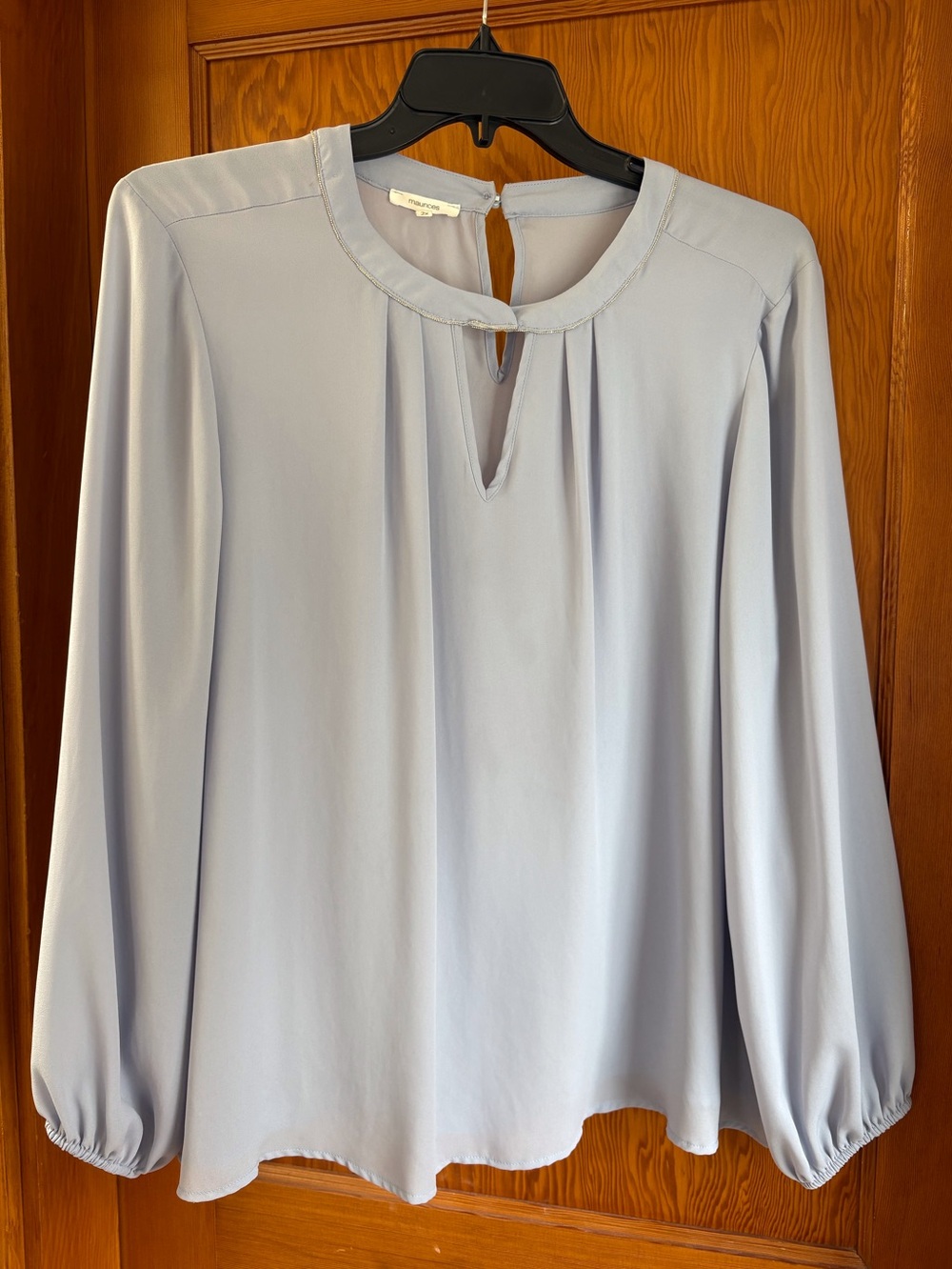 Maurices Pale Blue Long Sleeve Keyhole Blouse